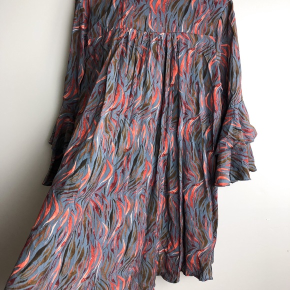 UMGEE Printed Collared Ruffle Bell Sleeve Dress - Picture 8 of 12
